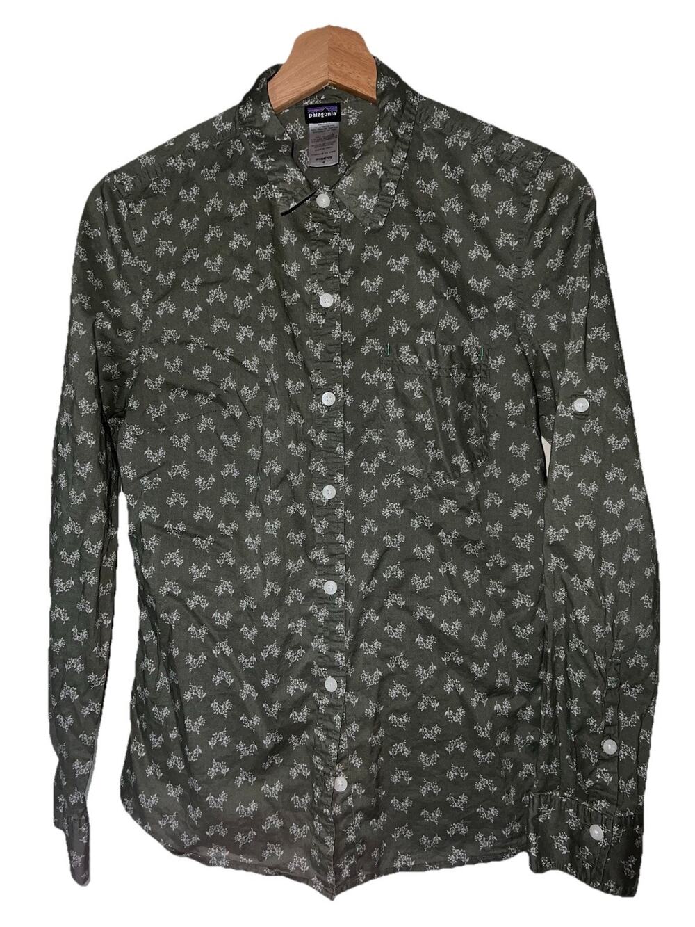 Patagonia Floral Print Long Sleeve Shirt Khaki White Womens Size 6